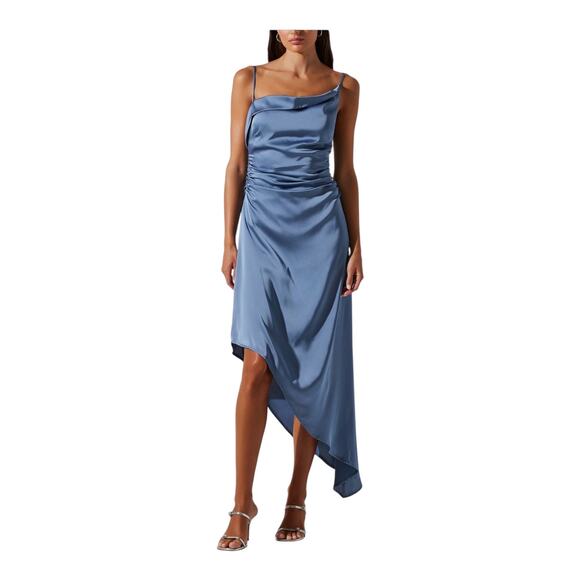 Astr the Label Mirie asymmetric satin dress blue size Medium M - Picture 1 of 7